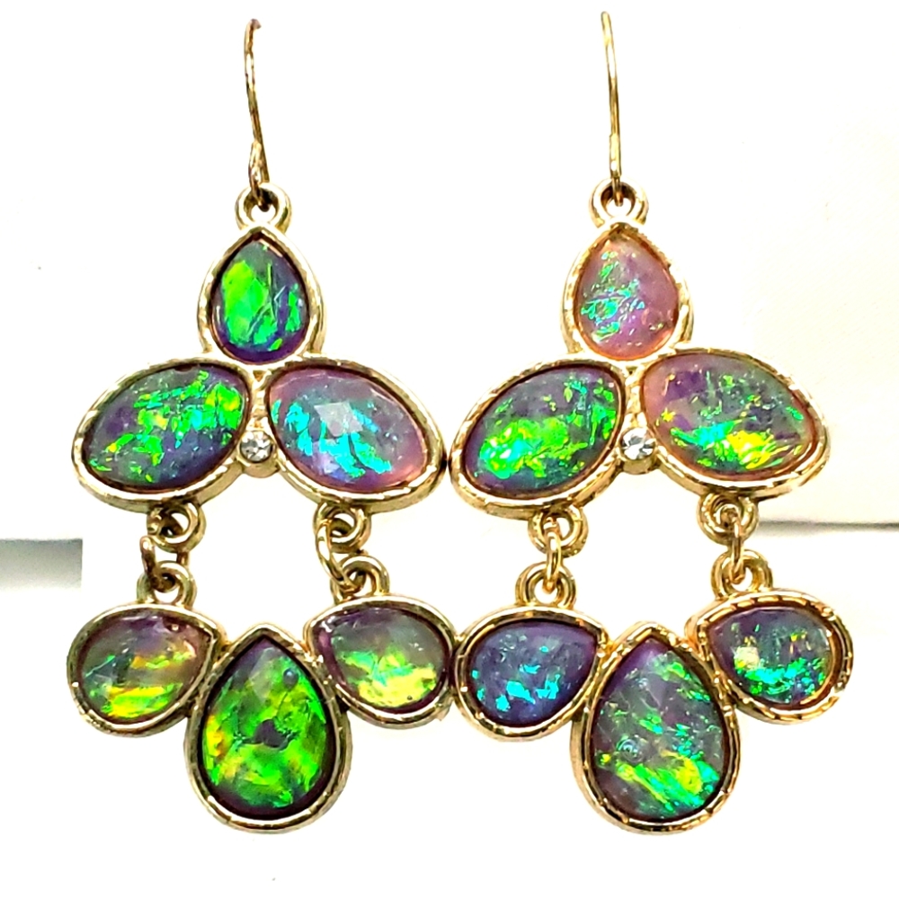 Beautiful Faceted green iridescent stones oval drop earrings